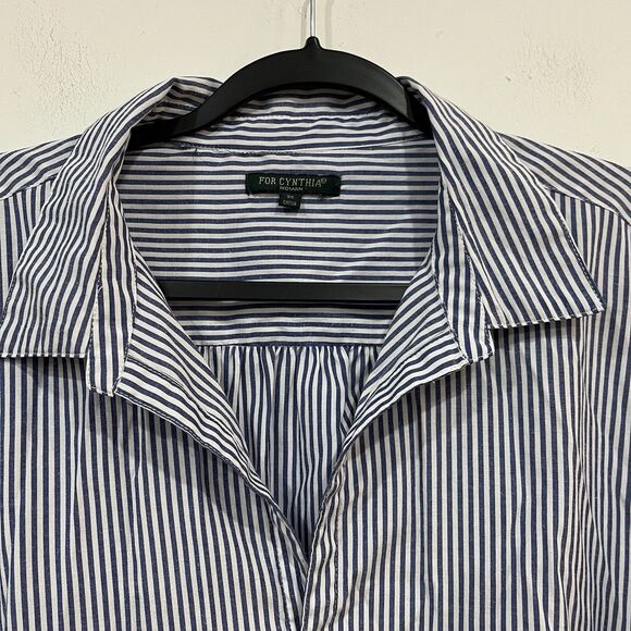 For Cynthia Women Striped Collared Tunic Top Pockets Bell Sleeve 3X Plus - Picture 4 of 7